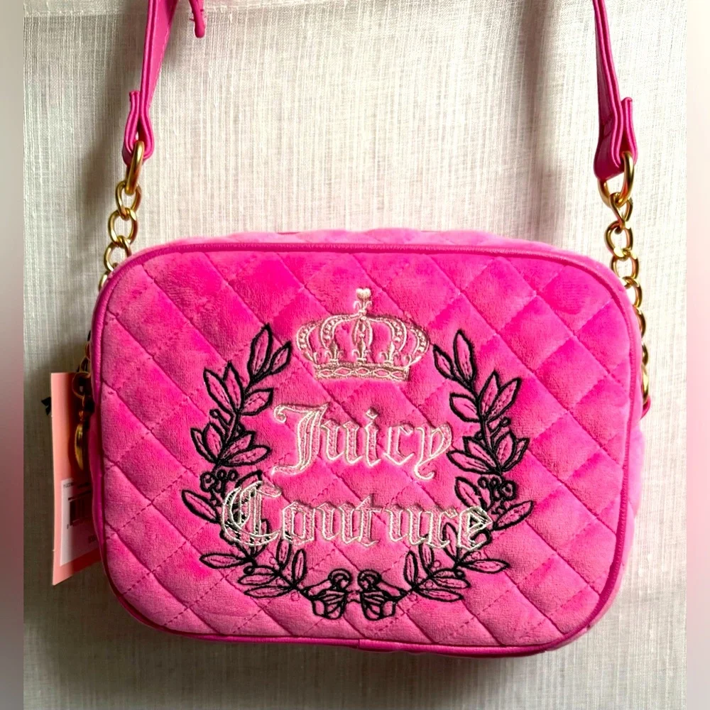 NEW Juicy Couture Fuzzy Hot Pink Quilted Crossbody Bag